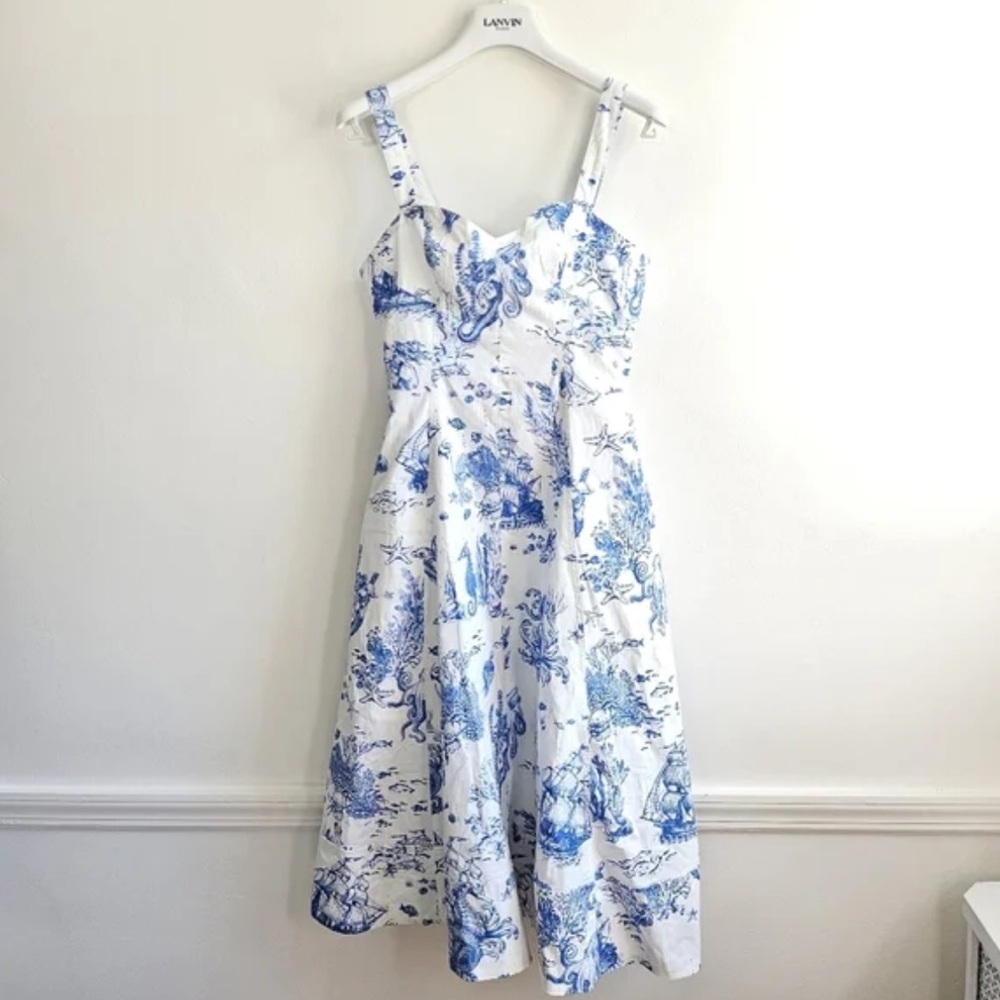 AVEC‎ LES FILLES Toile Nautical Print Cotton Blend Midi Dress Size 8 Mermaid Sea - Picture 4 of 14